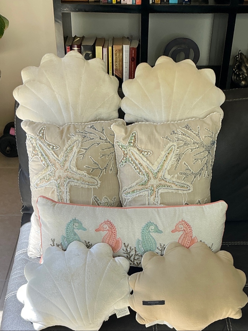 Coastal Starfish & Seahorse Decorative Throw Pillow Set - Cream